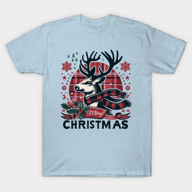 Plaid Reindeer Celebration T-Shirt by AlephArt